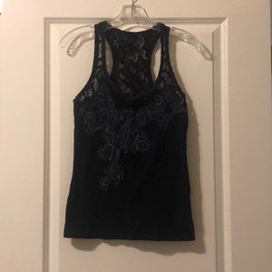 Abercrombie & Fitch navy blue racerback floral lace tank Small